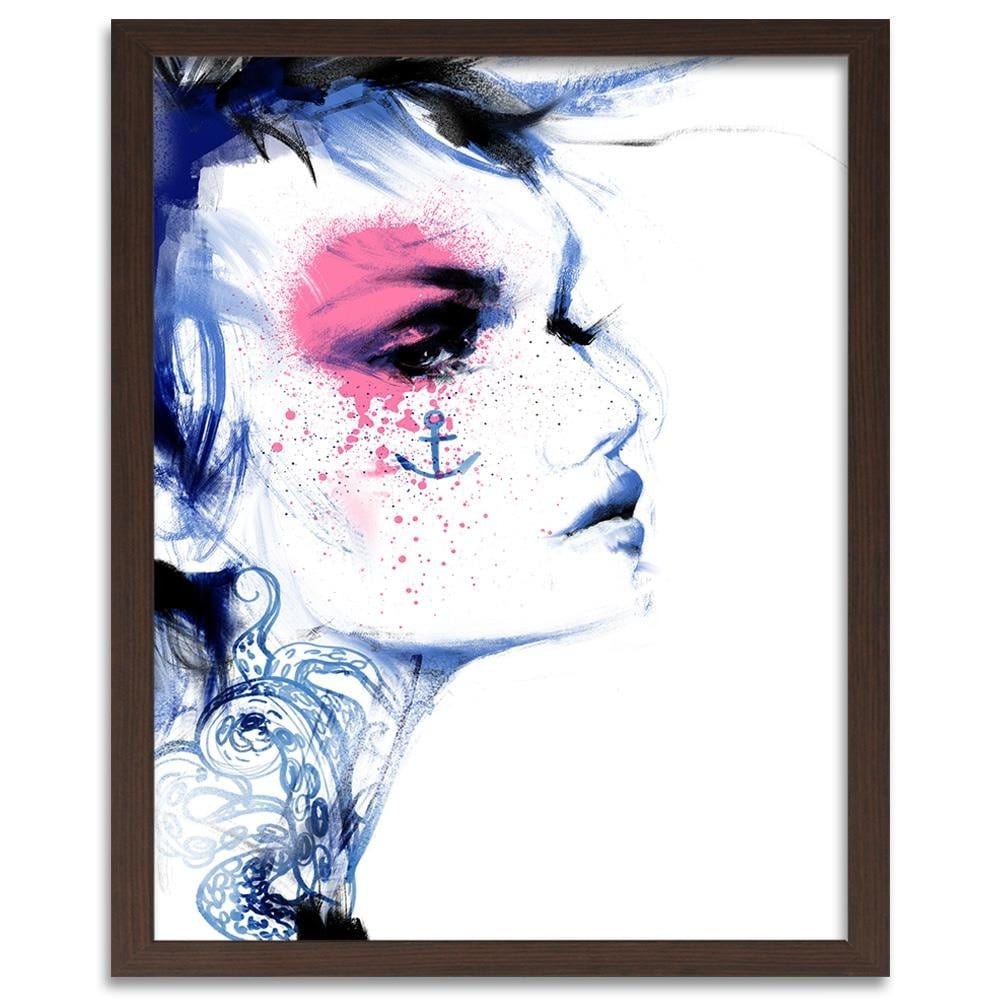 Glezna brūnā rāmī - Tattoo Woman Blue Home Trends DECO