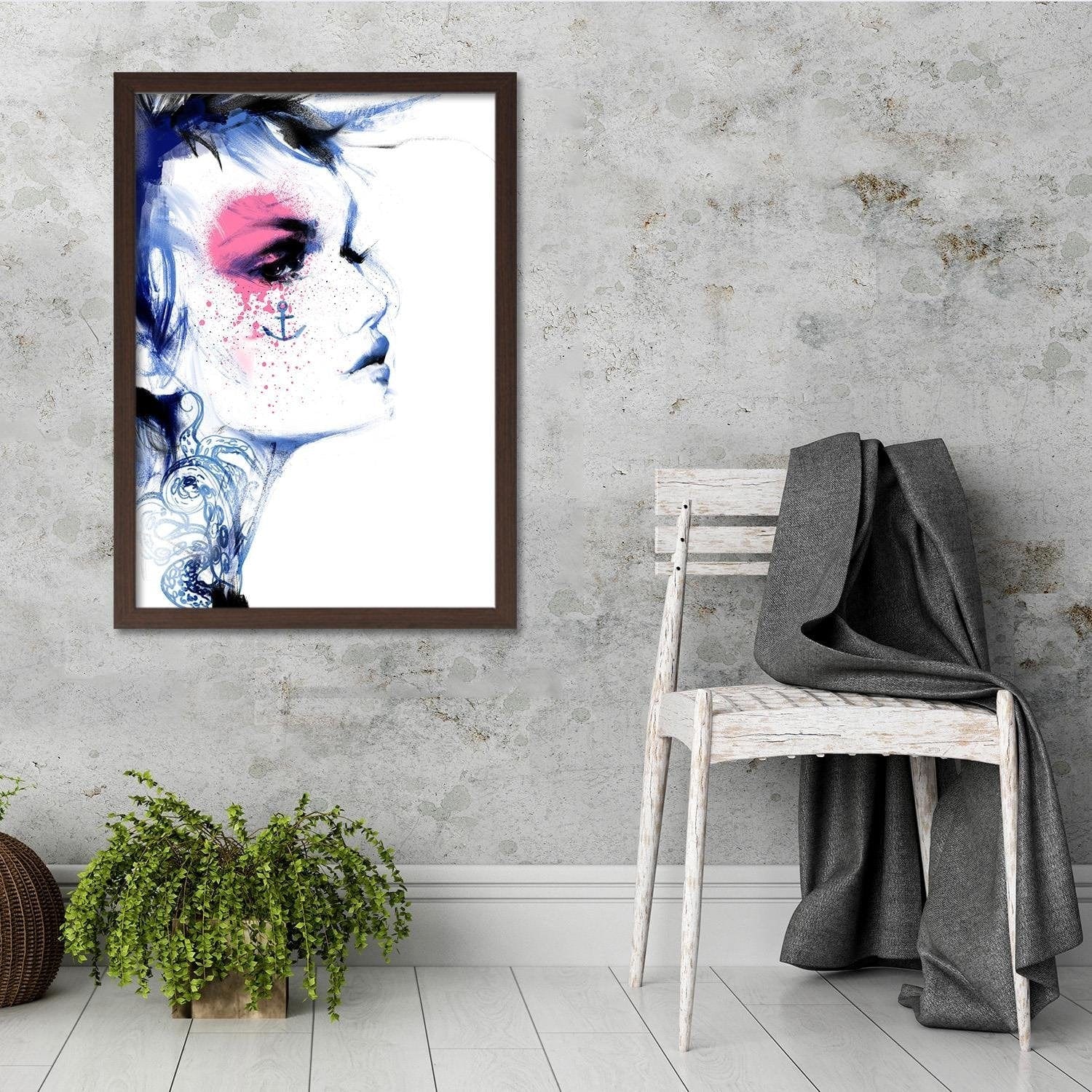 Glezna brūnā rāmī - Tattoo Woman Blue Home Trends DECO