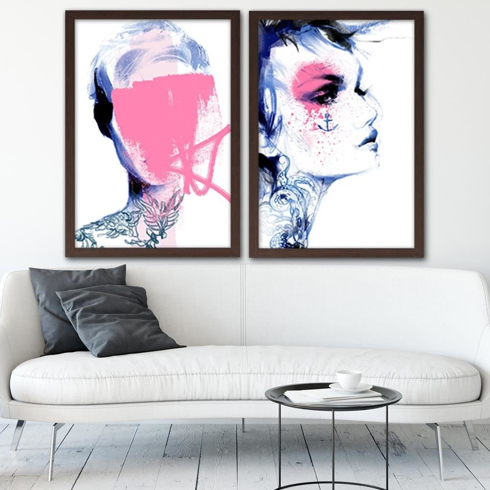 Glezna brūnā rāmī - Tattoo Woman Blue Home Trends DECO