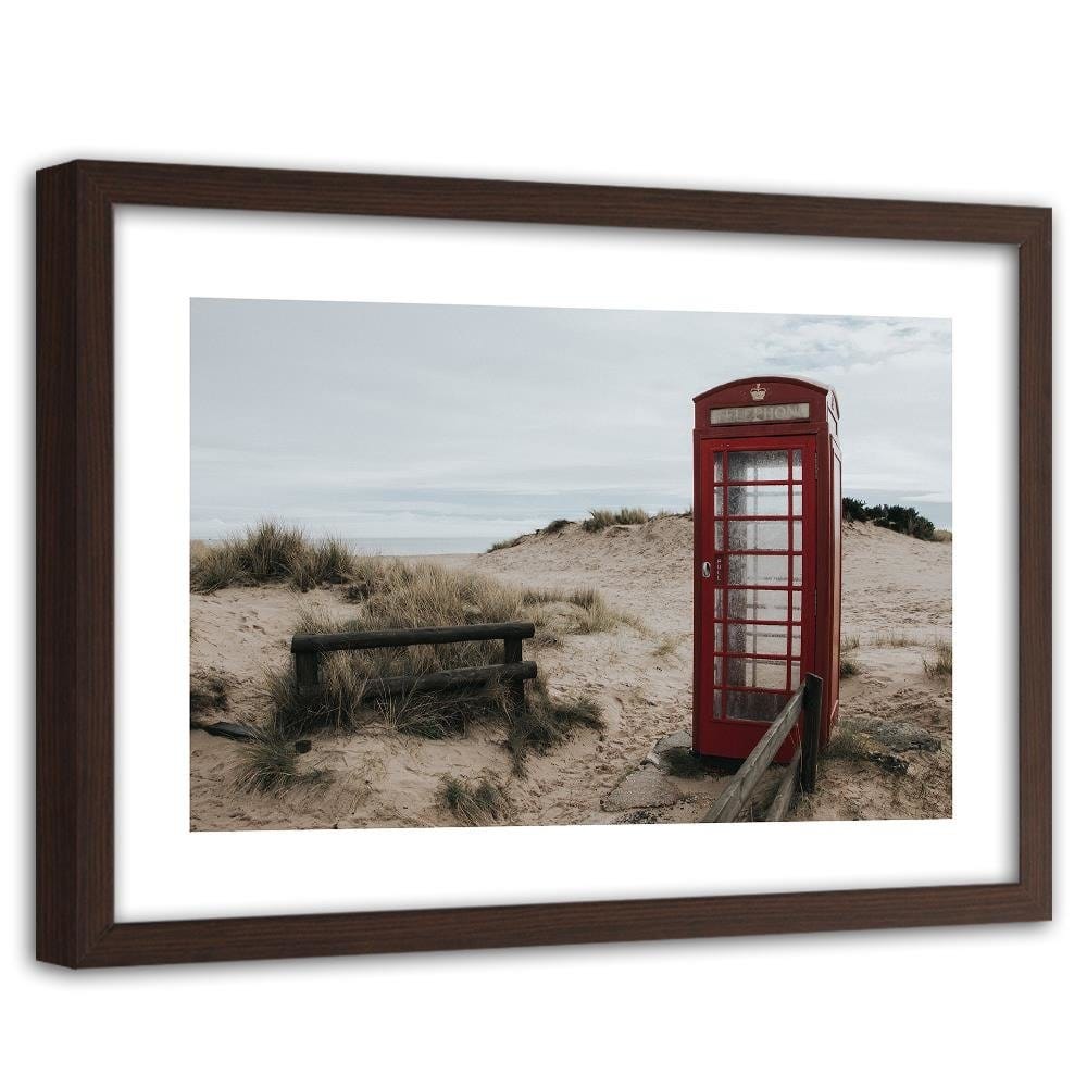 Glezna brūnā rāmī - Telephone Booth On The Beach Home Trends DECO