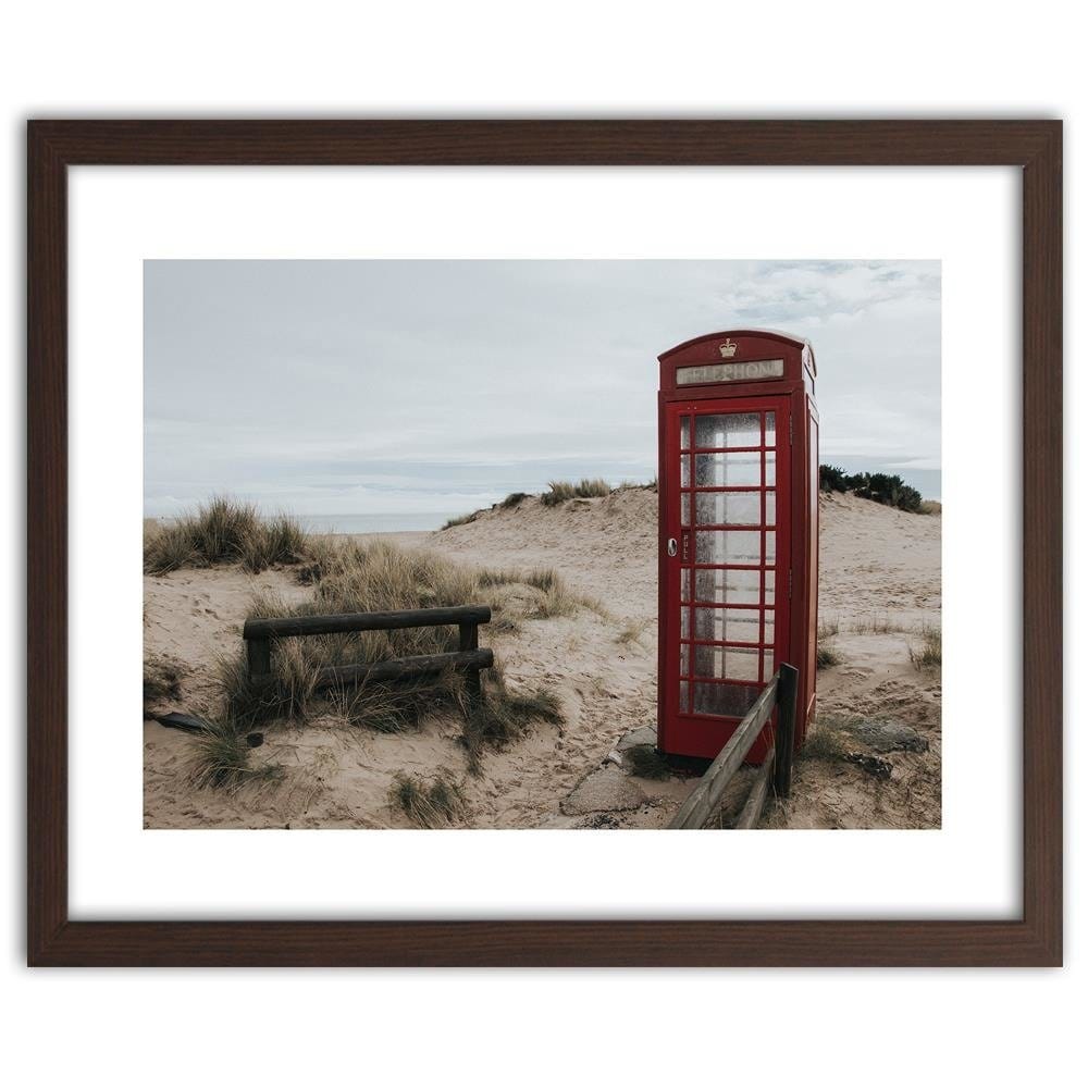 Glezna brūnā rāmī - Telephone Booth On The Beach Home Trends DECO