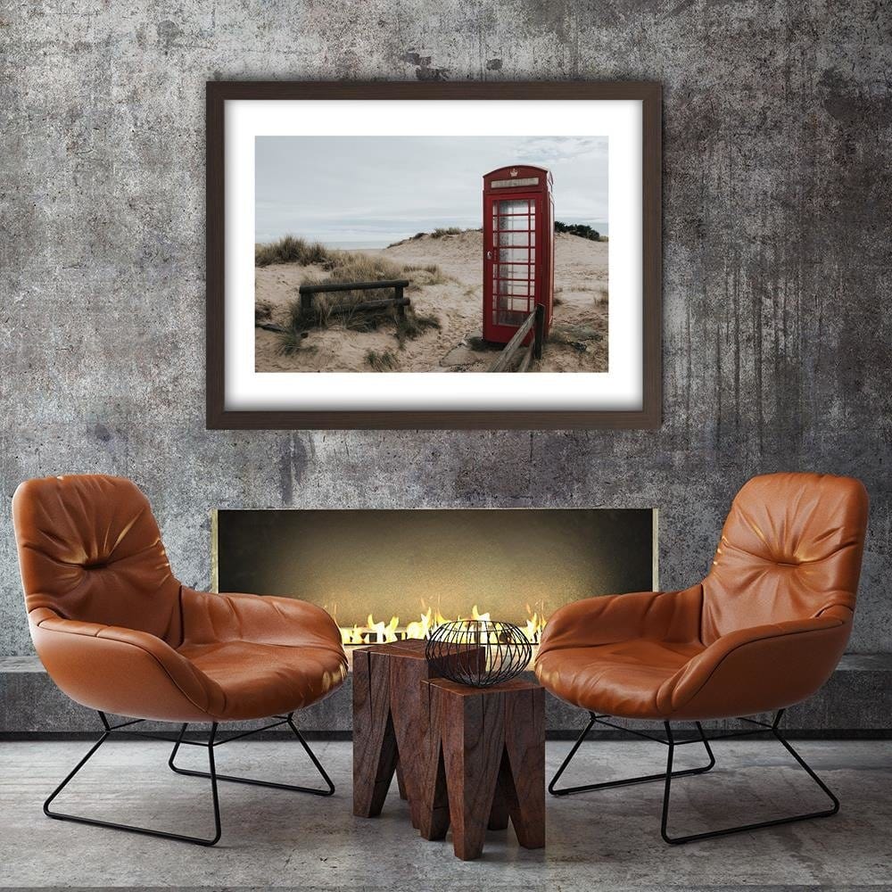 Glezna brūnā rāmī - Telephone Booth On The Beach Home Trends DECO