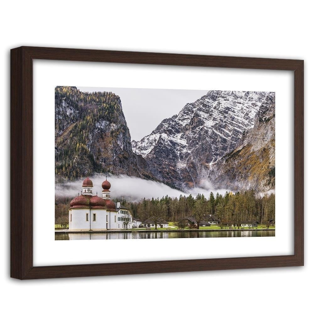 Glezna brūnā rāmī - Temple At The Foot Of The Mountains Home Trends DECO