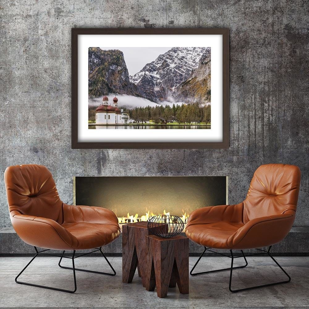 Glezna brūnā rāmī - Temple At The Foot Of The Mountains Home Trends DECO