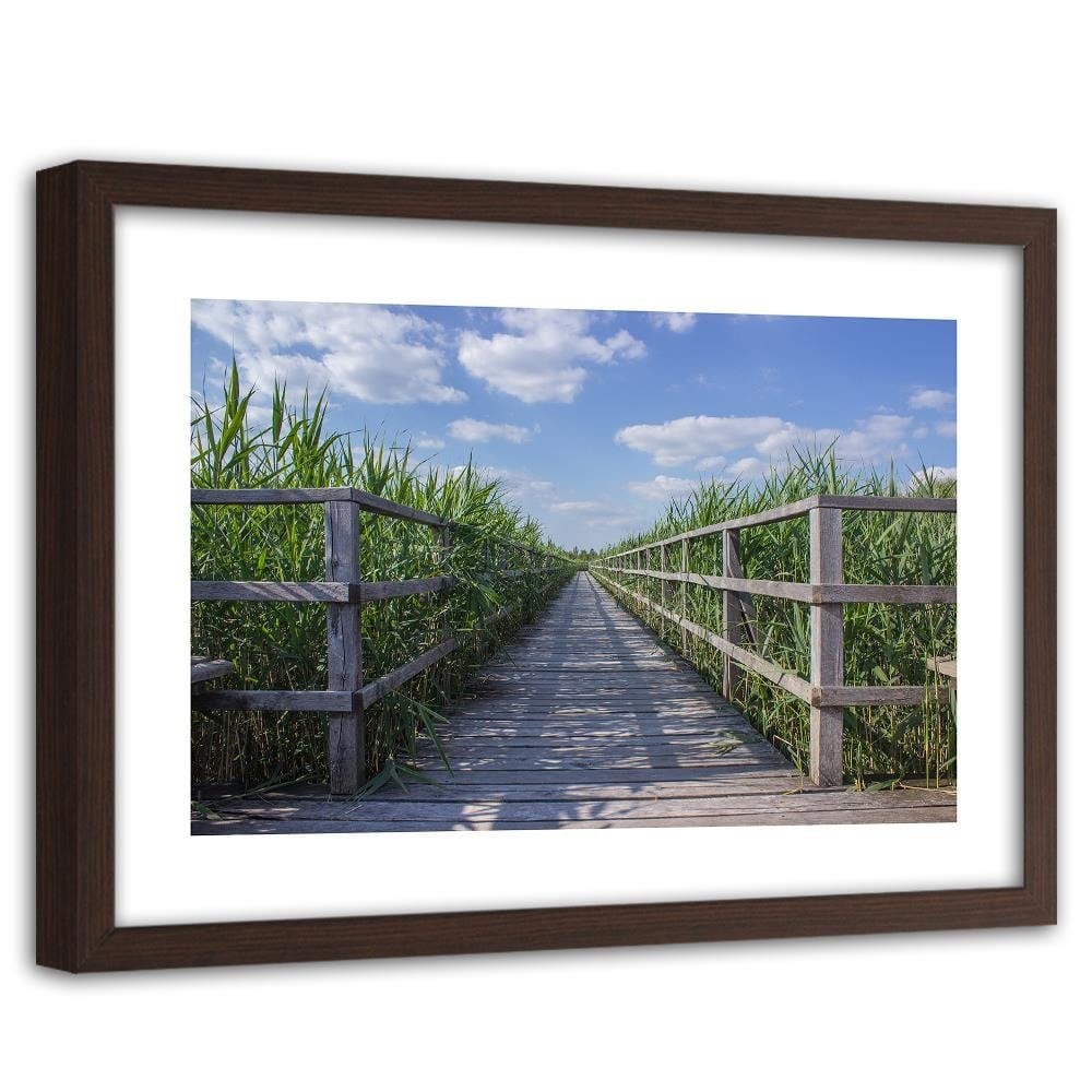 Glezna brūnā rāmī - The Bridge In Green Reeds Home Trends DECO