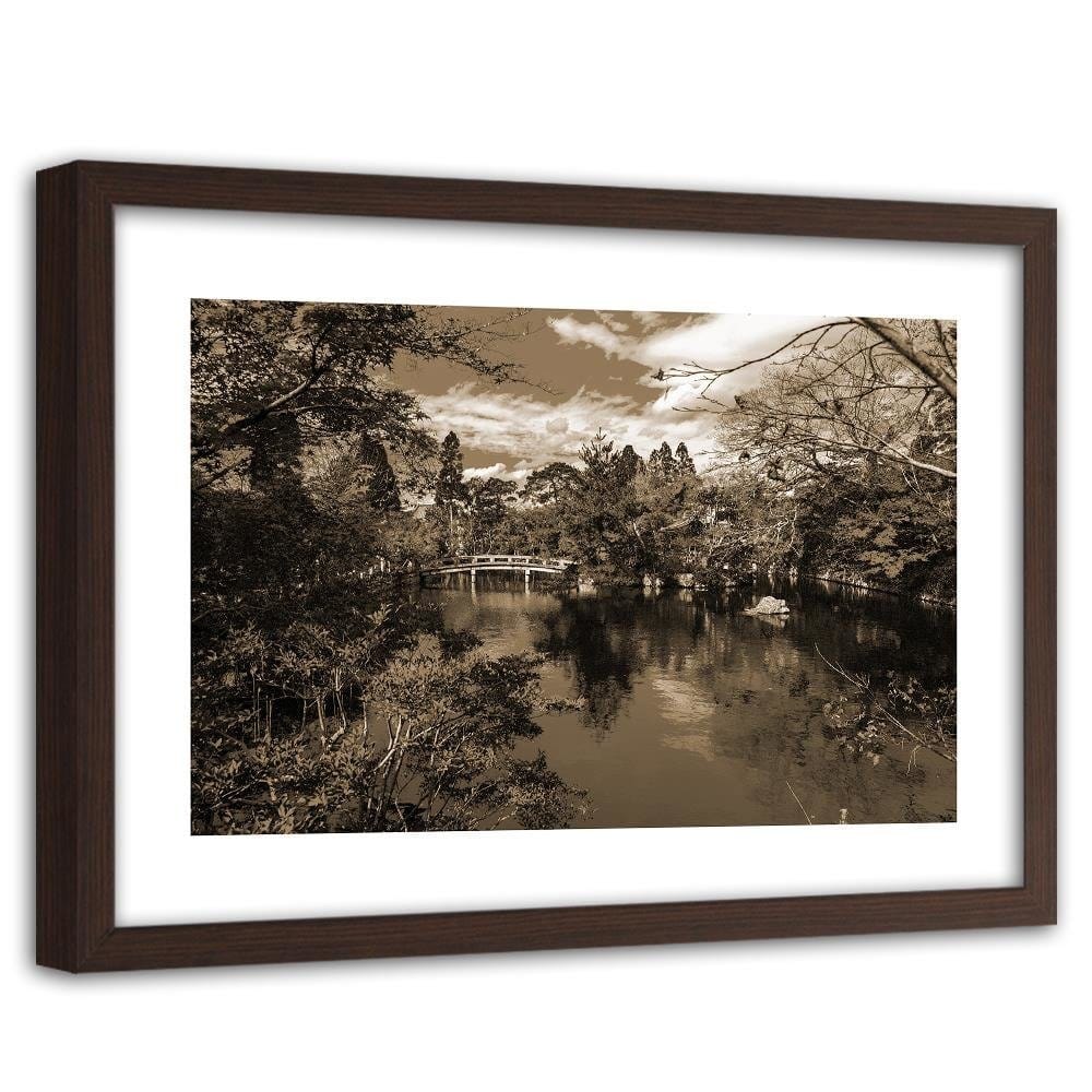 Glezna brūnā rāmī - The Bridge Over The River In The Park 1 Home Trends DECO