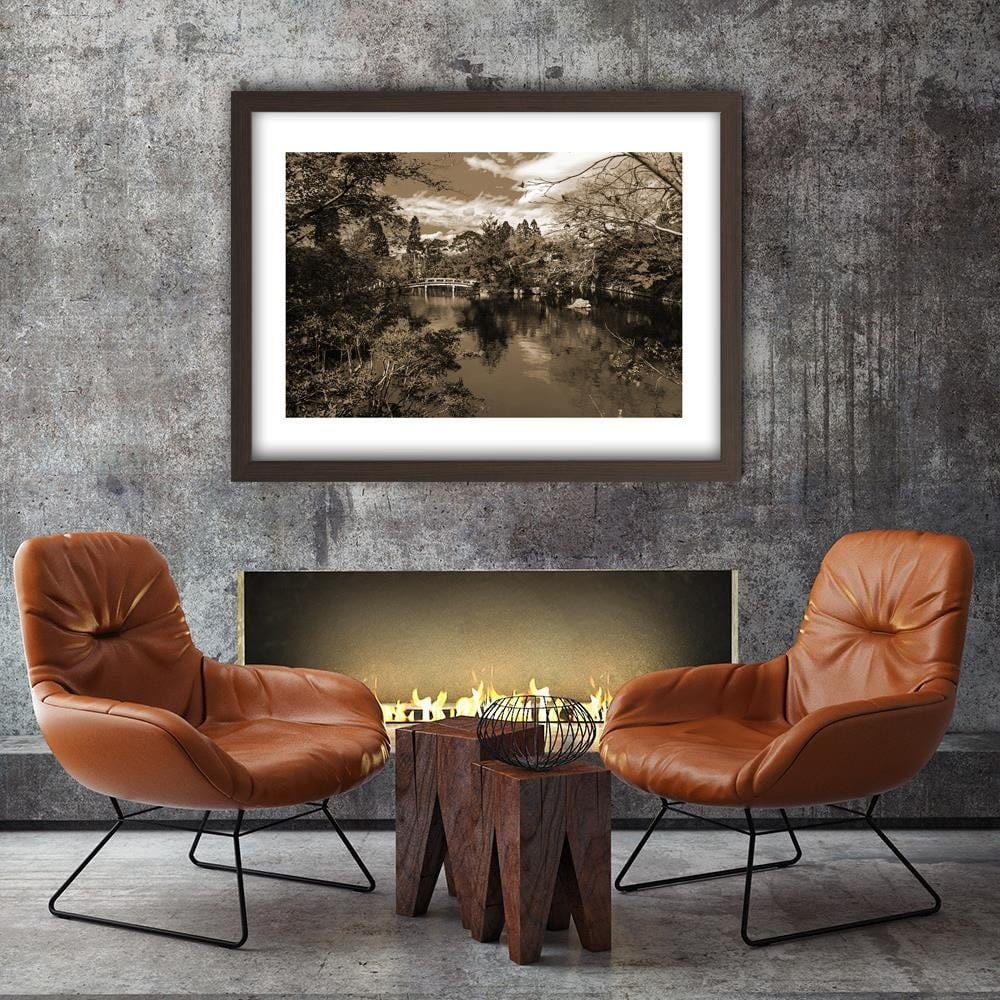 Glezna brūnā rāmī - The Bridge Over The River In The Park 1 Home Trends DECO