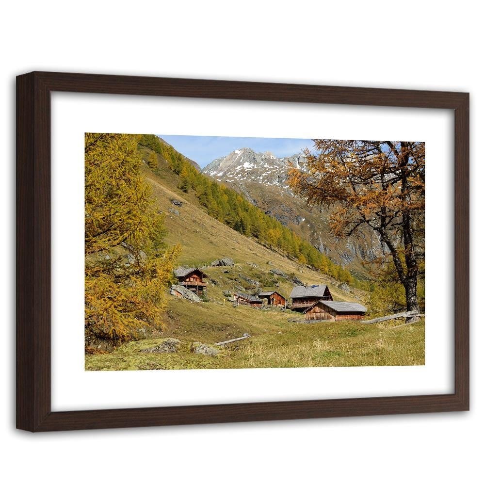 Glezna brūnā rāmī - The Buildings At The Foot Of The Mountains Home Trends DECO