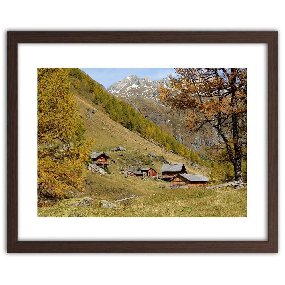 Glezna brūnā rāmī - The Buildings At The Foot Of The Mountains Home Trends DECO