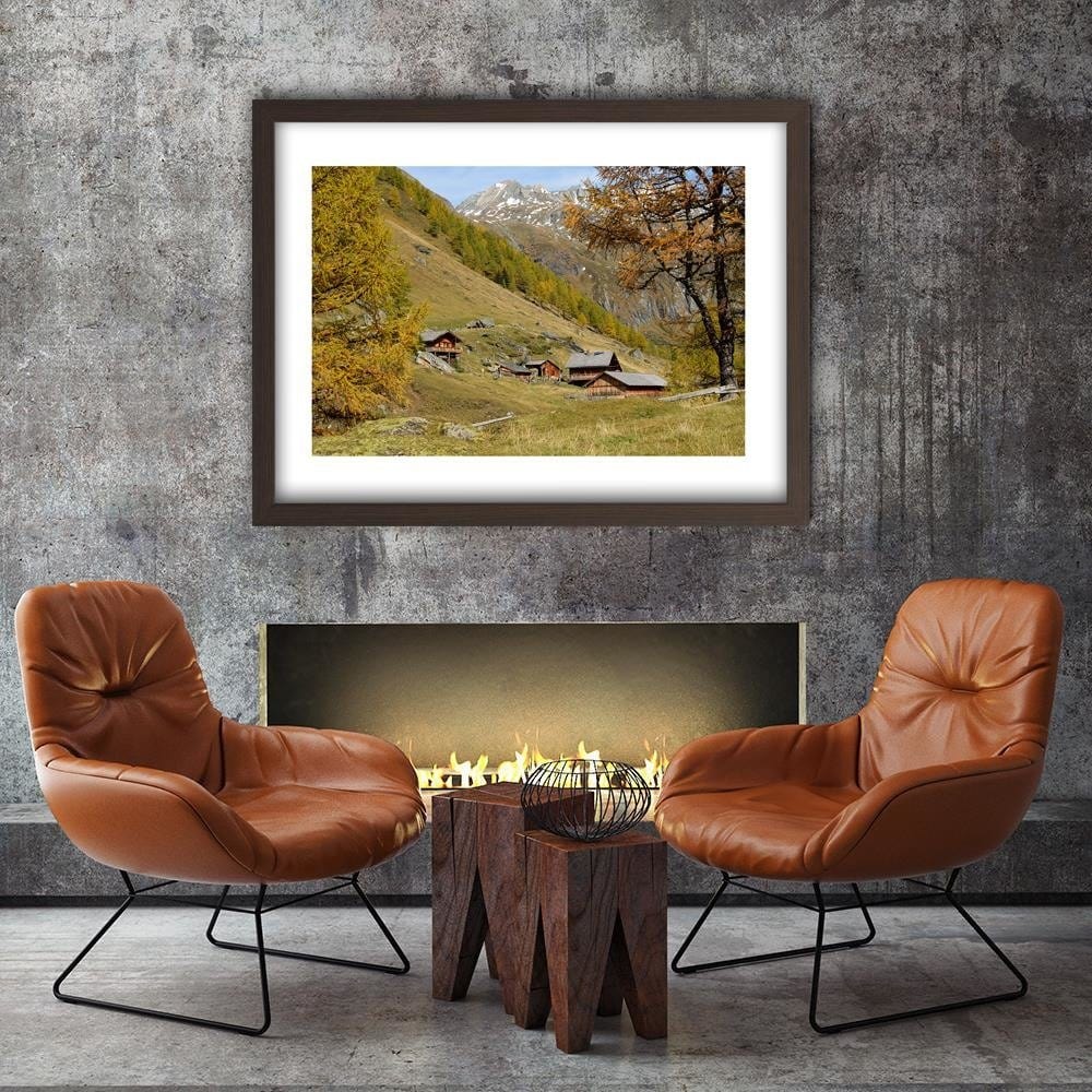 Glezna brūnā rāmī - The Buildings At The Foot Of The Mountains Home Trends DECO
