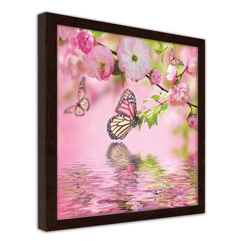 Glezna brūnā rāmī - The butterfly among the flowers Home Trends DECO
