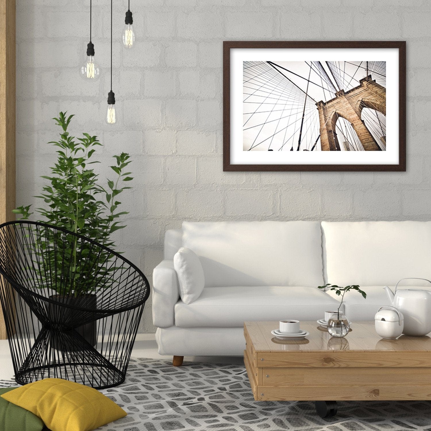 Glezna brūnā rāmī - The Design Of The Brooklyn Bridge  Home Trends DECO