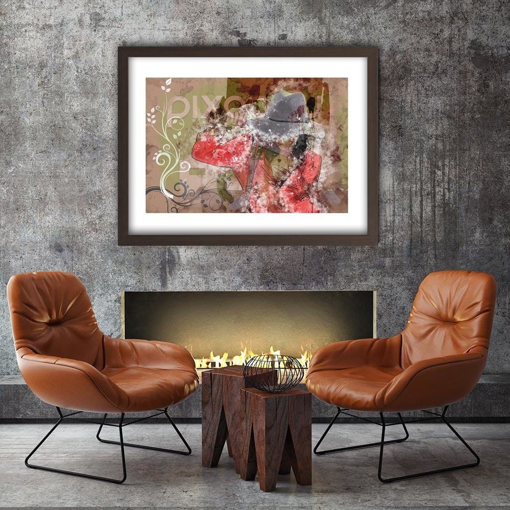Glezna brūnā rāmī - The Girl In The Hat Abstraction Home Trends DECO