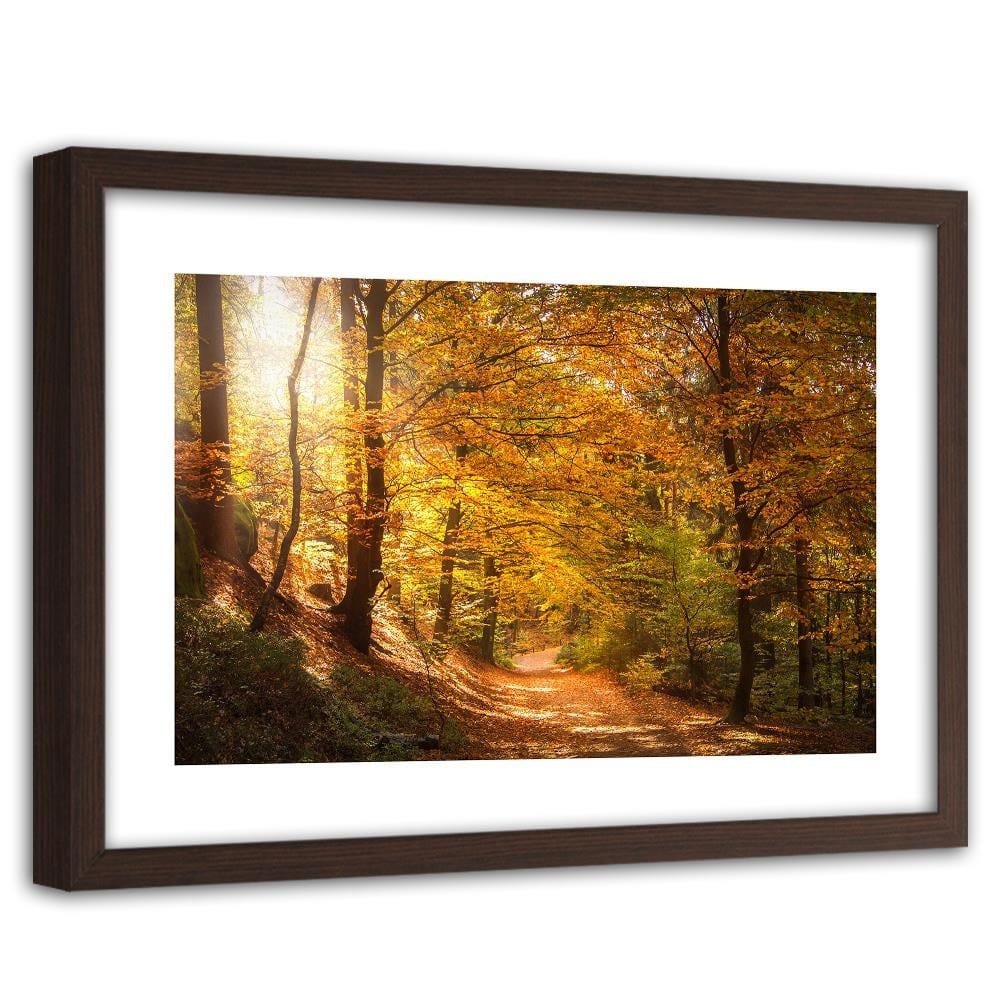Glezna brūnā rāmī - The Leaves On The Forest Road Home Trends DECO