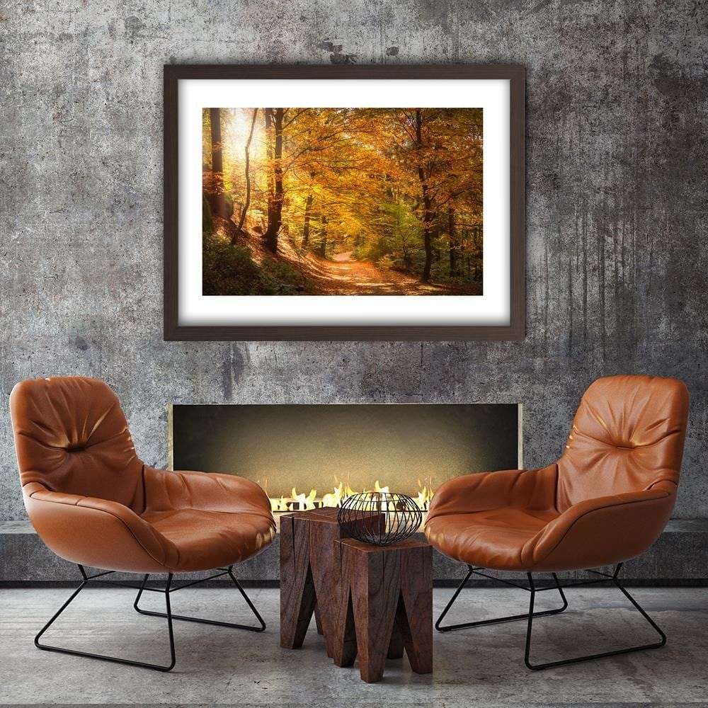 Glezna brūnā rāmī - The Leaves On The Forest Road Home Trends DECO