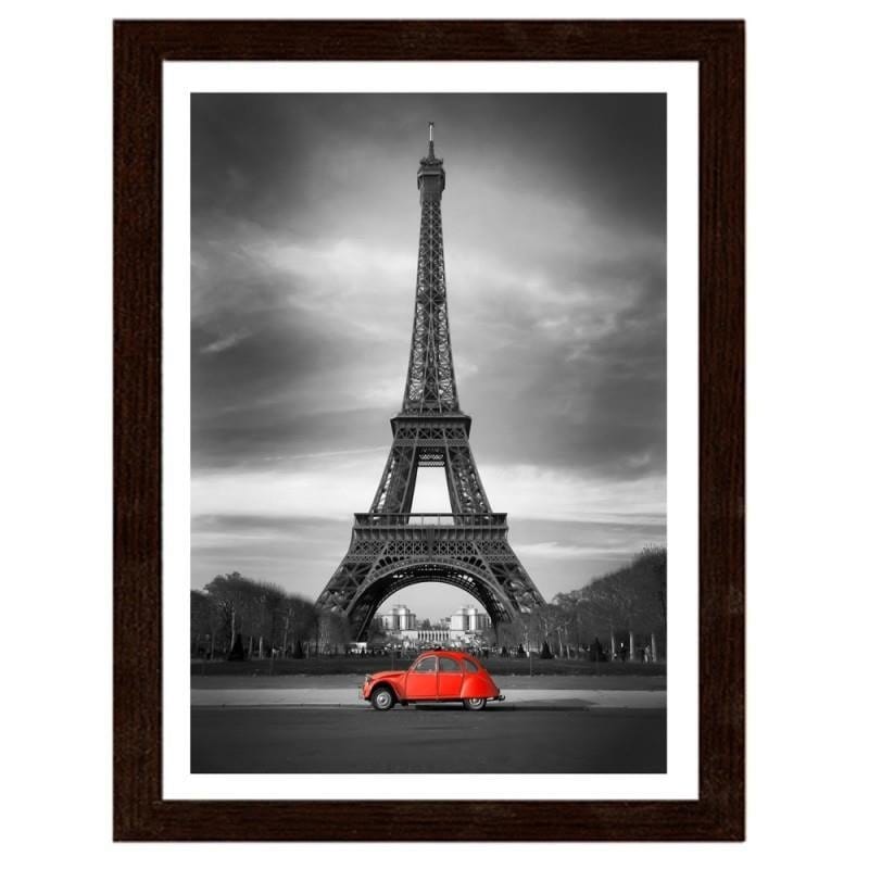 Glezna brūnā rāmī - The old car in front of the Eiffel Tower Home Trends DECO