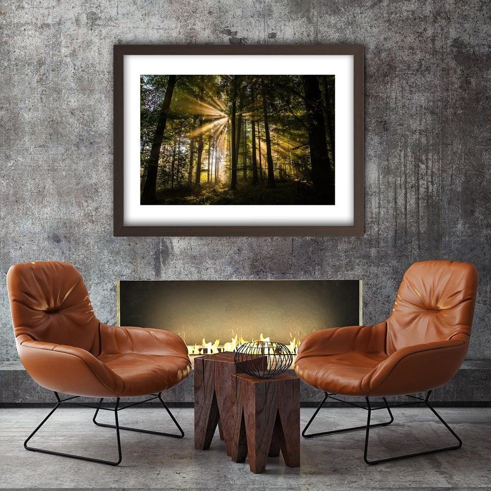 Glezna brūnā rāmī - The Rays Of The Sun In A Dark Forest Home Trends DECO
