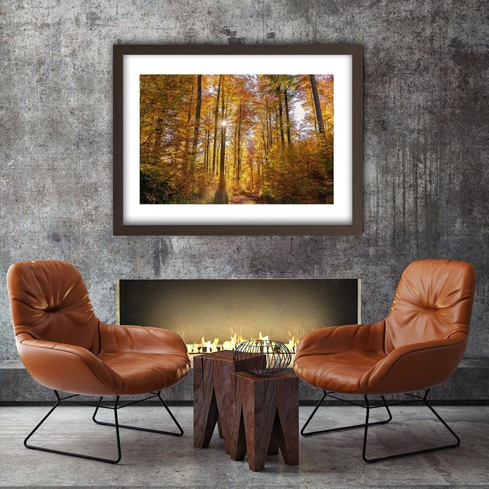 Glezna brūnā rāmī - The Rays Of The Sun In The Forest Home Trends DECO