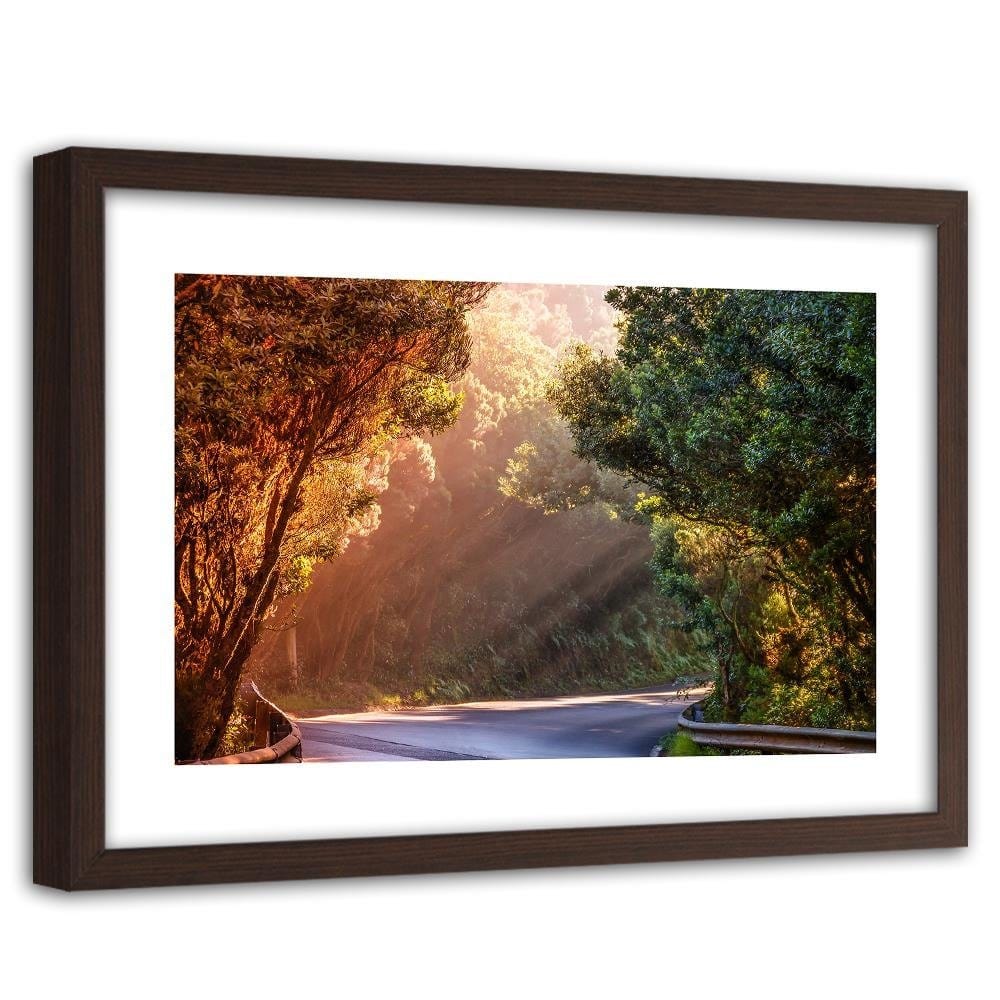 Glezna brūnā rāmī - The Rays Of The Sun On The Forest Road Home Trends DECO