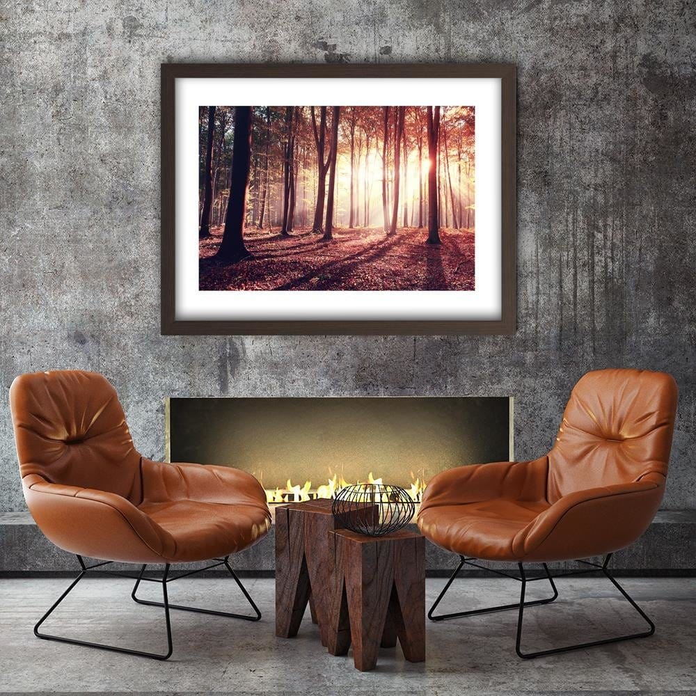 Glezna brūnā rāmī - The Rays Of The Sun Through The Trees Home Trends DECO