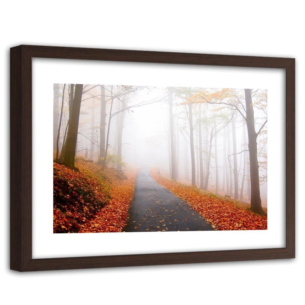 Glezna brūnā rāmī - The Road In A Misty Forest Home Trends DECO