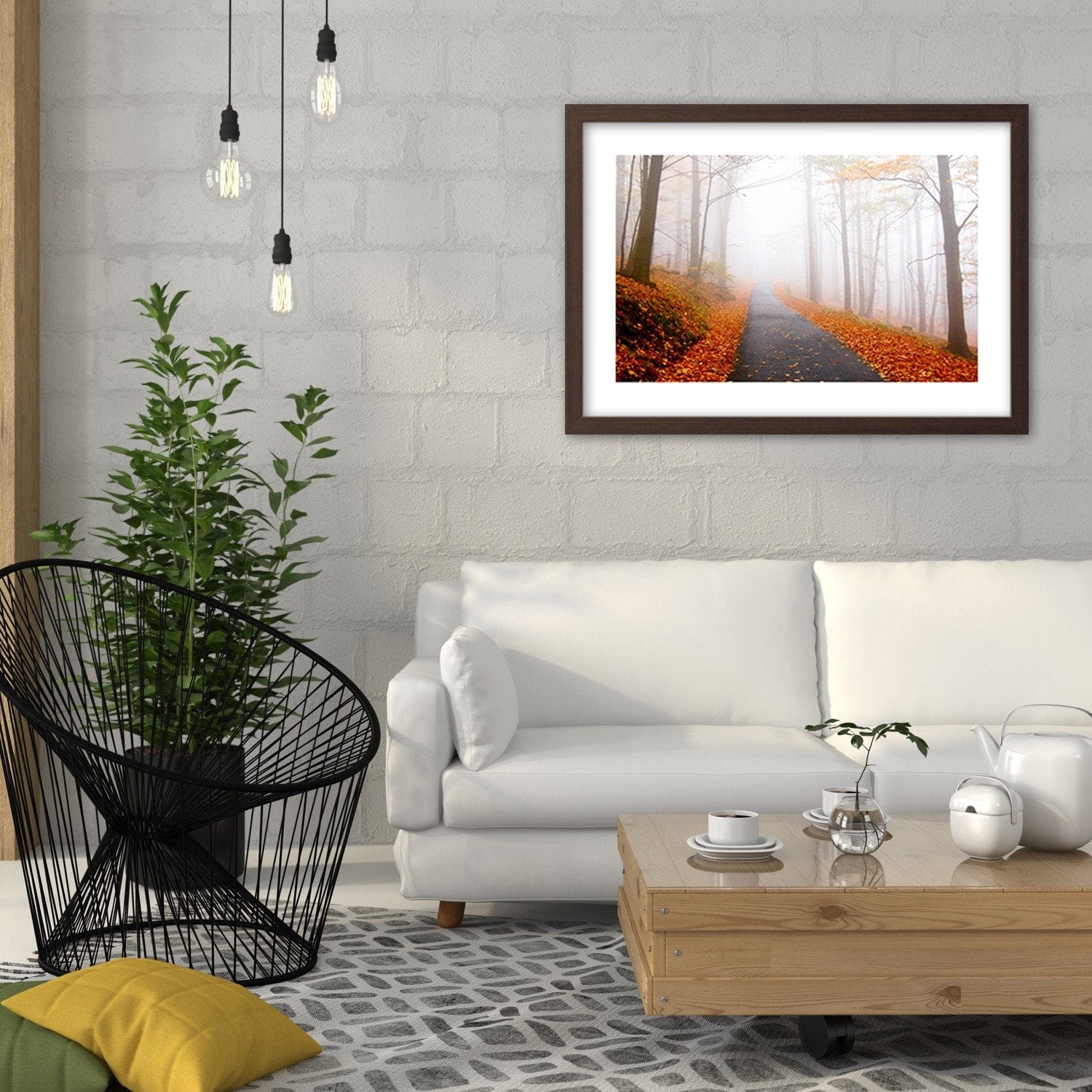 Glezna brūnā rāmī - The Road In A Misty Forest Home Trends DECO