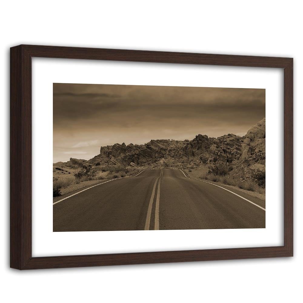 Glezna brūnā rāmī - The Road In The Desert 1 Home Trends DECO