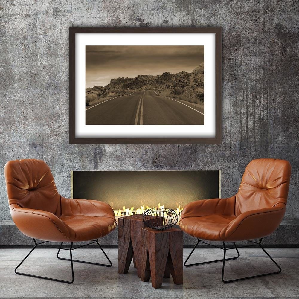 Glezna brūnā rāmī - The Road In The Desert 1 Home Trends DECO