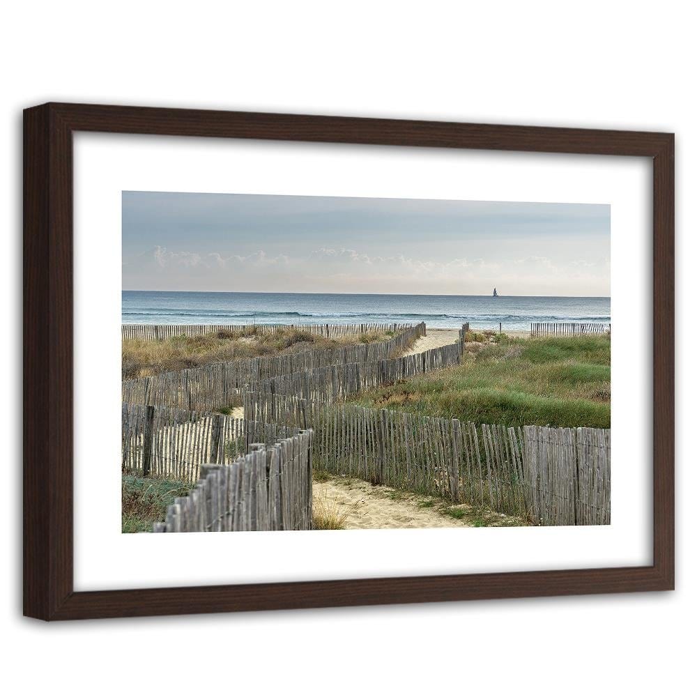 Glezna brūnā rāmī - The Road To The Sea By Sand Dunes Home Trends DECO