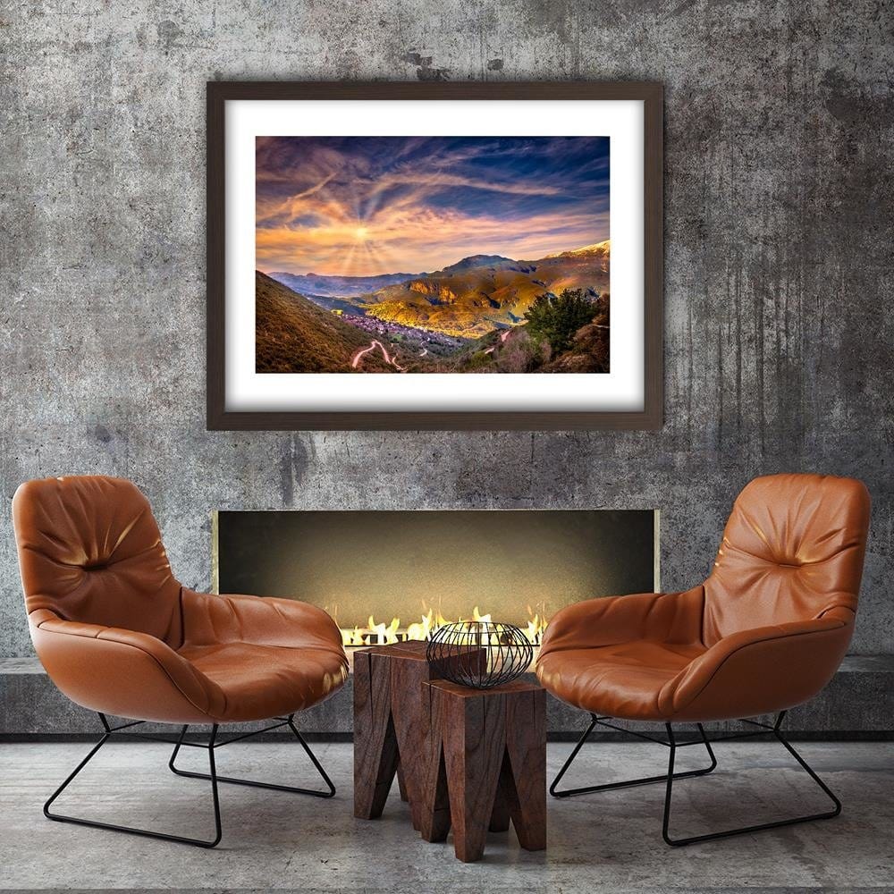 Glezna brūnā rāmī - The Town In The Mountains Home Trends DECO