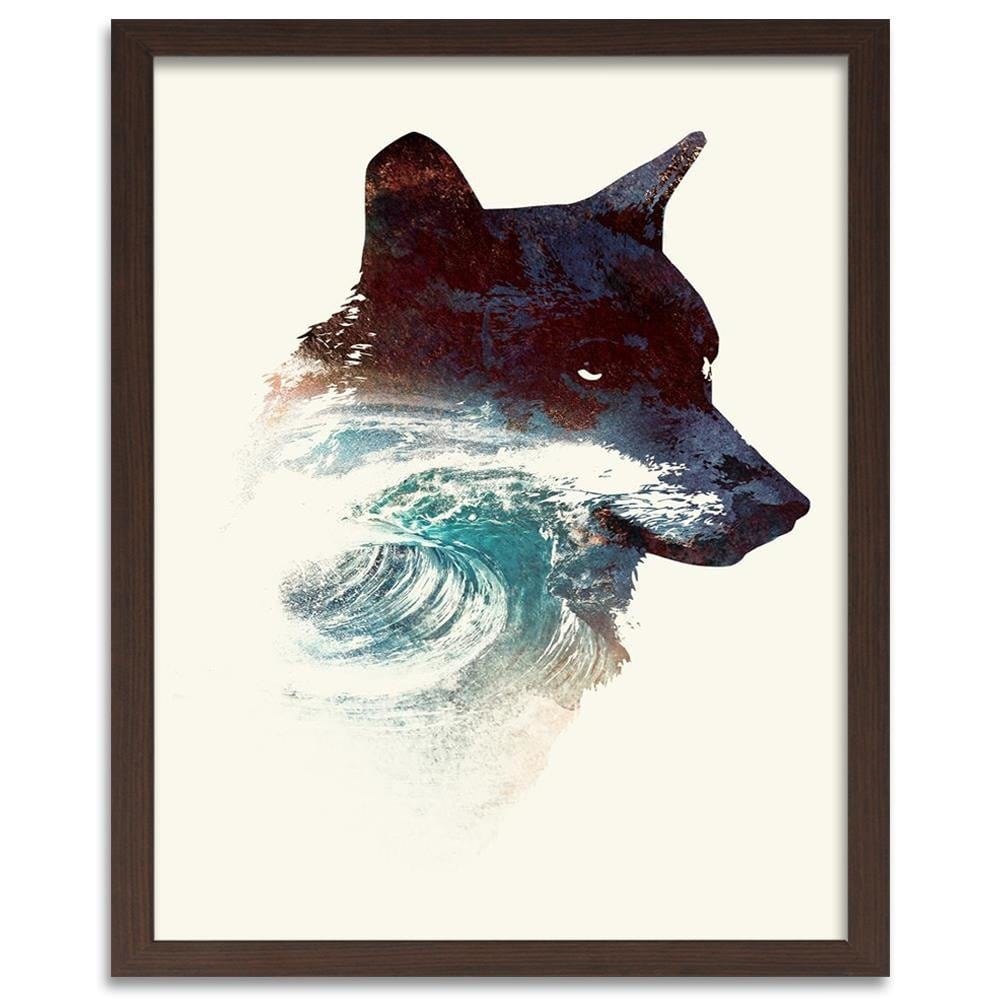 Glezna brūnā rāmī - The Wolf And The Waves Home Trends DECO