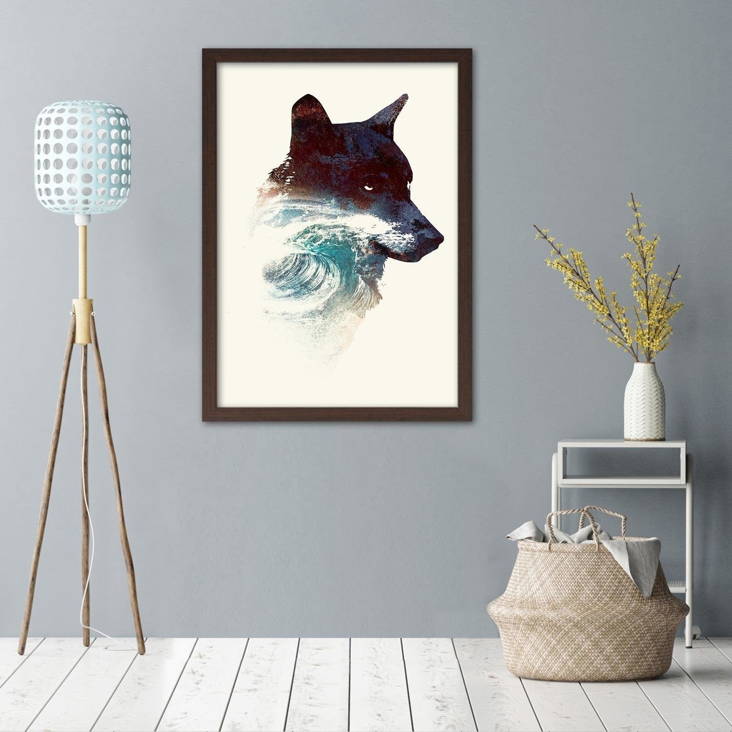 Glezna brūnā rāmī - The Wolf And The Waves Home Trends DECO