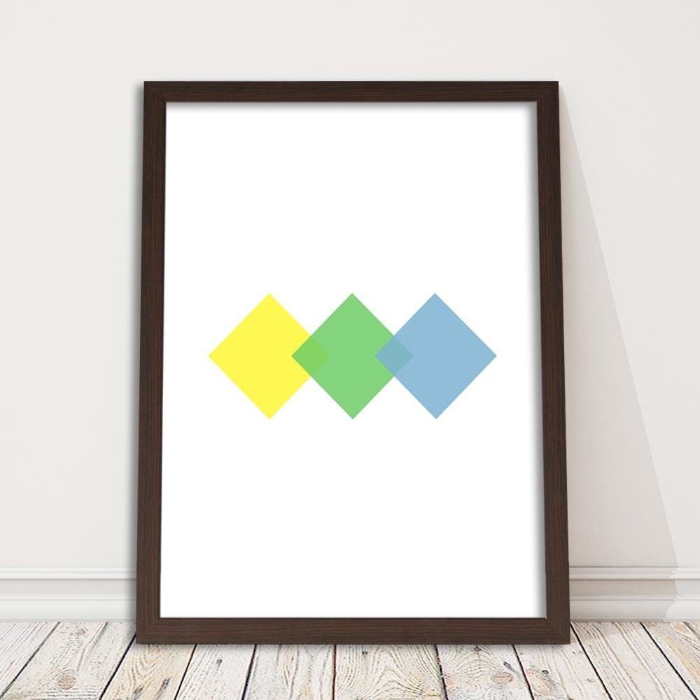 Glezna brūnā rāmī - Three Colorful Squares Home Trends DECO