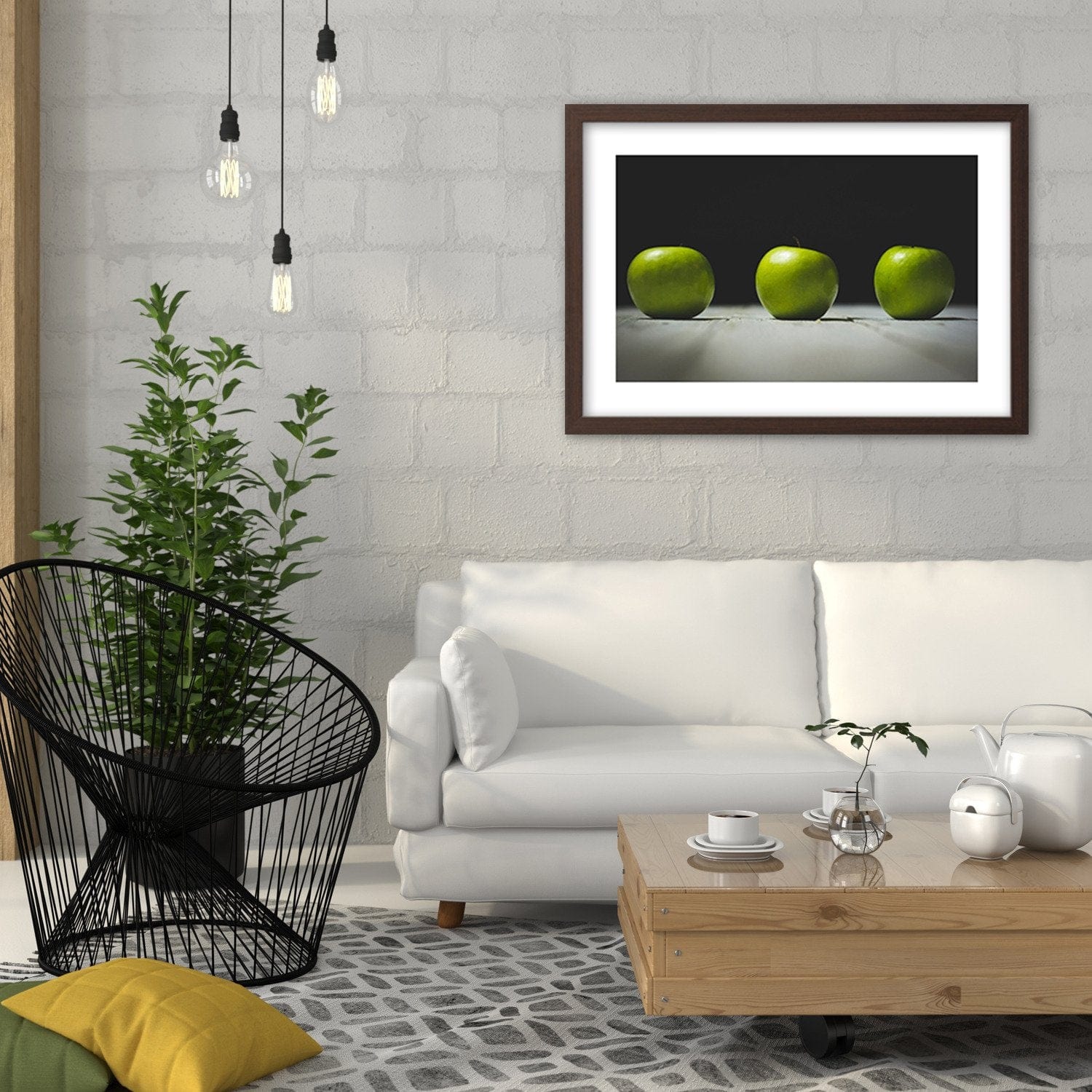 Glezna brūnā rāmī - Three Green Apples Home Trends DECO