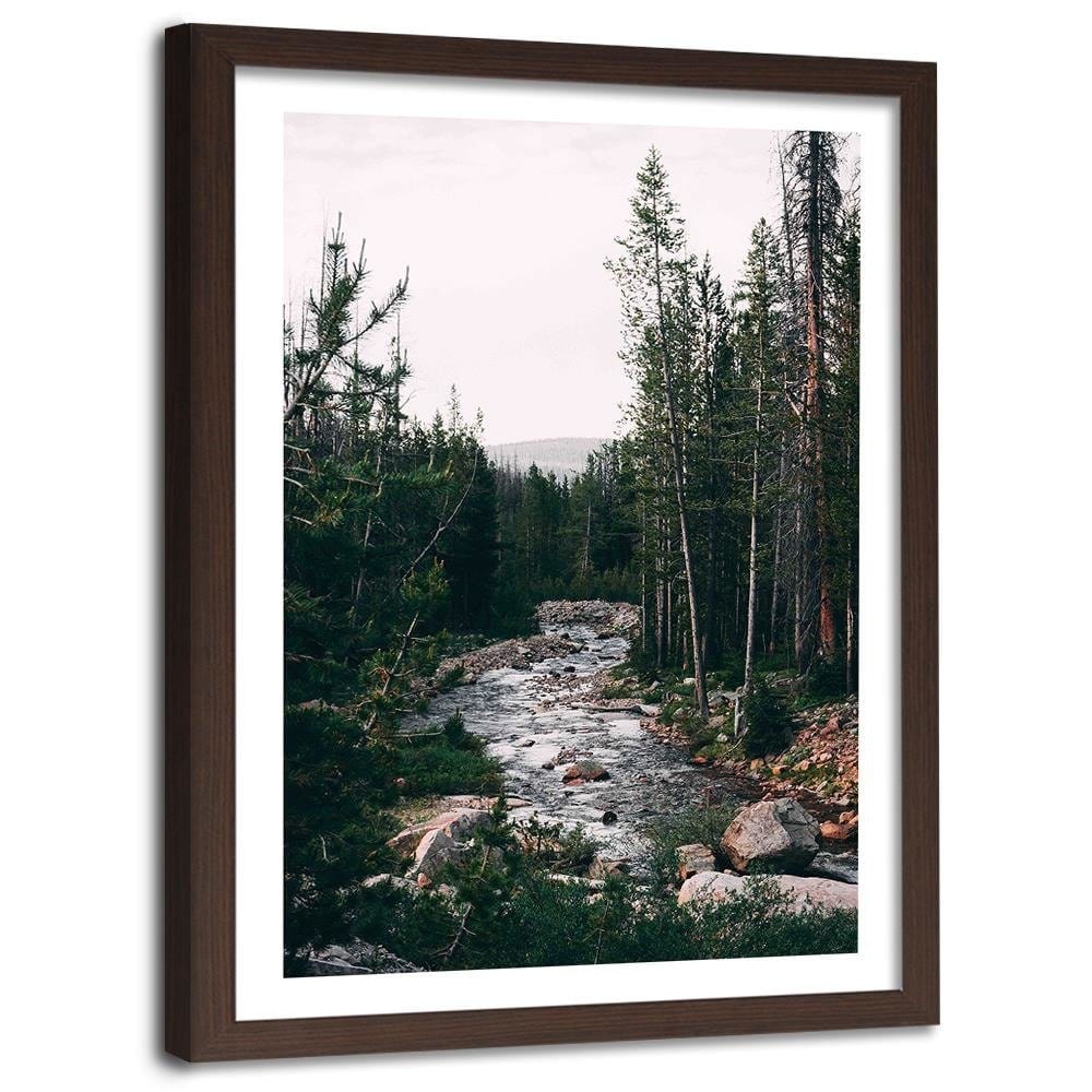 Glezna brūnā rāmī - Tranquil Forest Stream Home Trends DECO