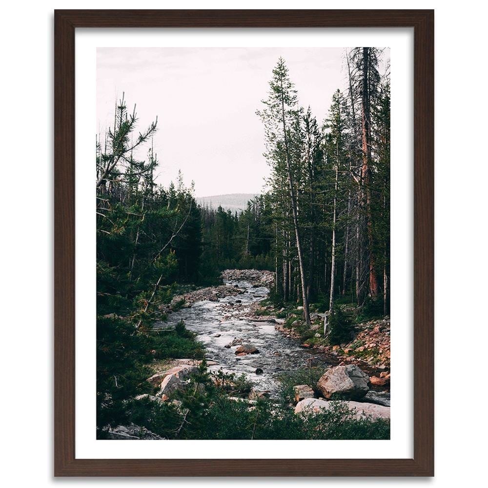 Glezna brūnā rāmī - Tranquil Forest Stream Home Trends DECO