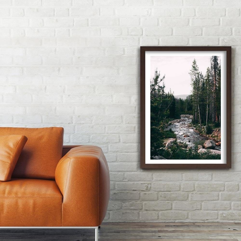 Glezna brūnā rāmī - Tranquil Forest Stream Home Trends DECO
