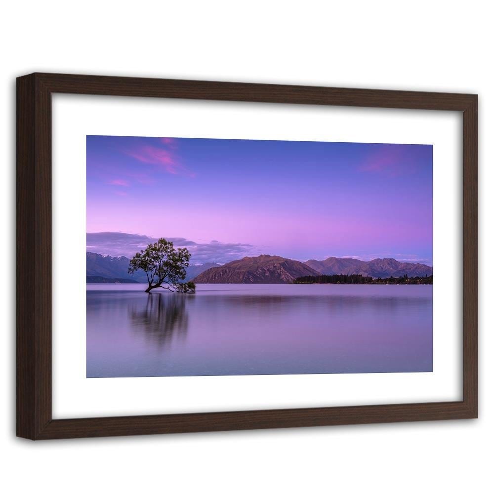 Glezna brūnā rāmī - Tree In The Middle Of The Lake 1 Home Trends DECO