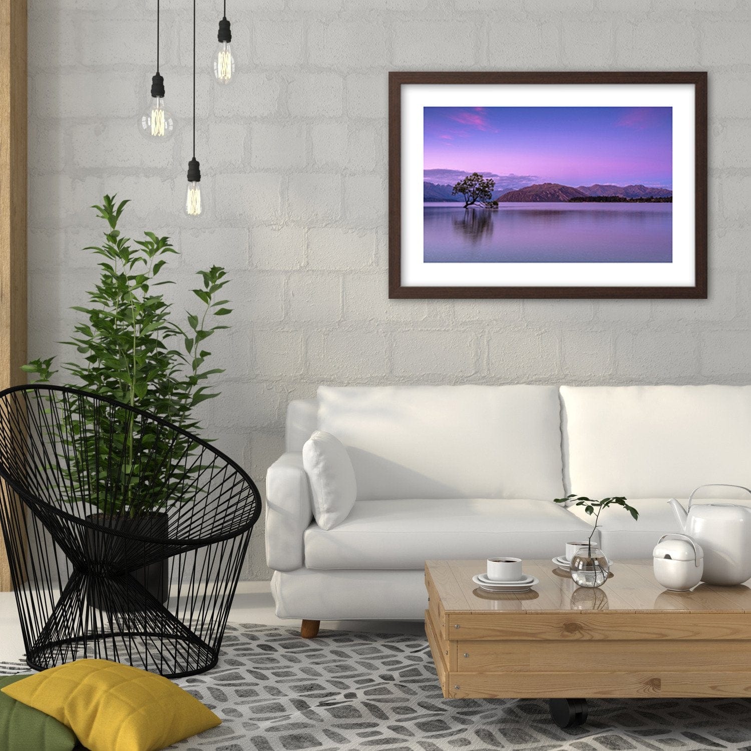 Glezna brūnā rāmī - Tree In The Middle Of The Lake 1 Home Trends DECO