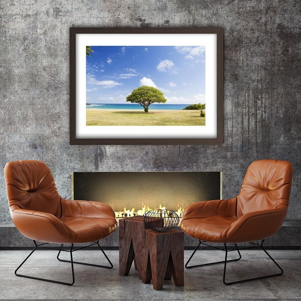 Glezna brūnā rāmī - Tree On The Beach Home Trends DECO