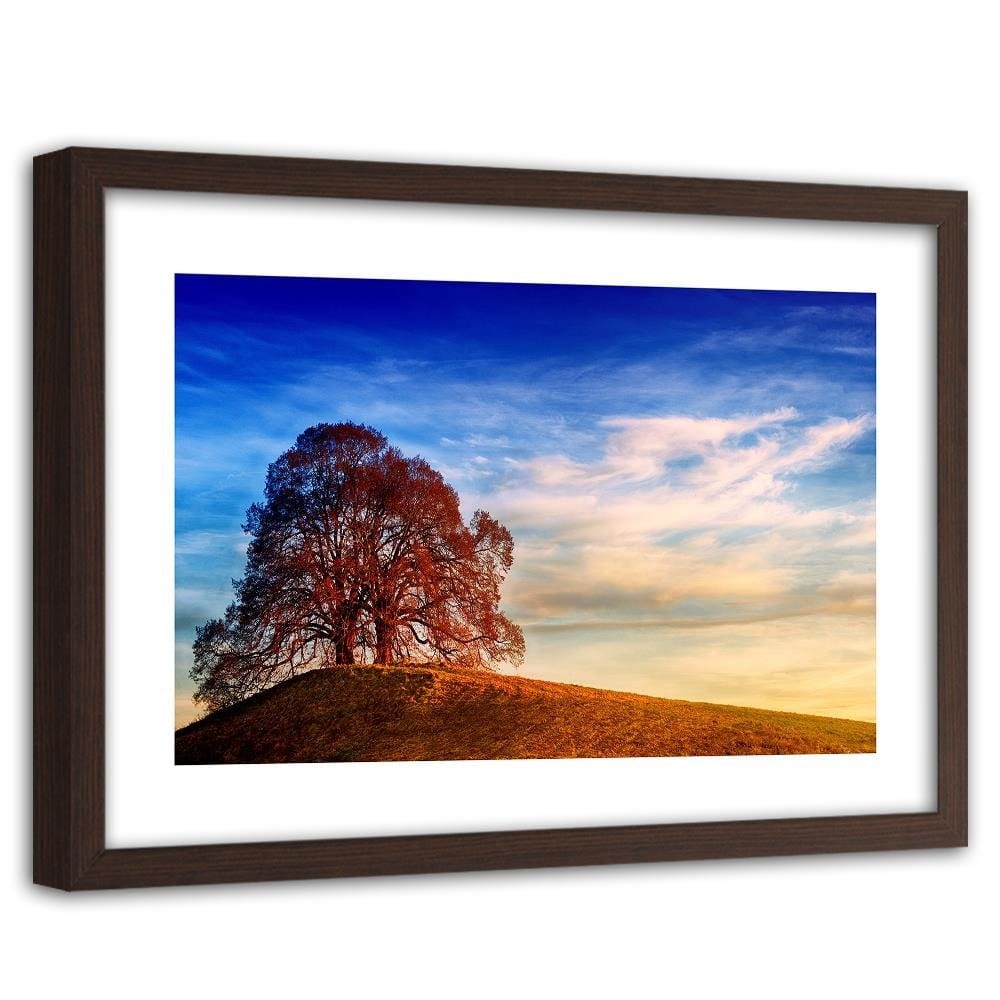 Glezna brūnā rāmī - Tree On The Hill Home Trends DECO