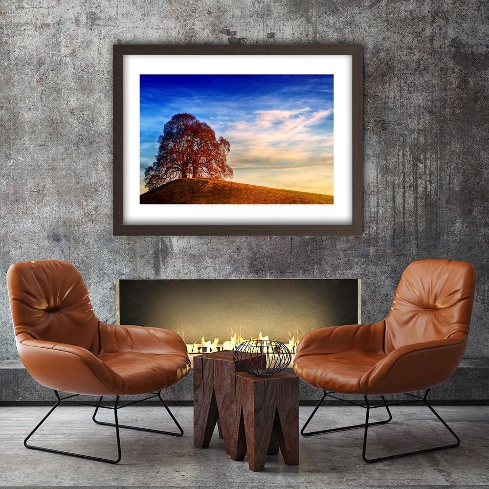 Glezna brūnā rāmī - Tree On The Hill Home Trends DECO