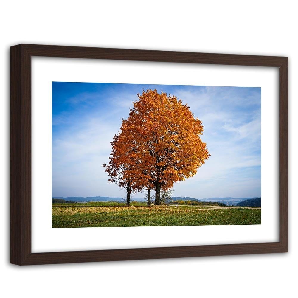 Glezna brūnā rāmī - Tree On The Hill Home Trends DECO