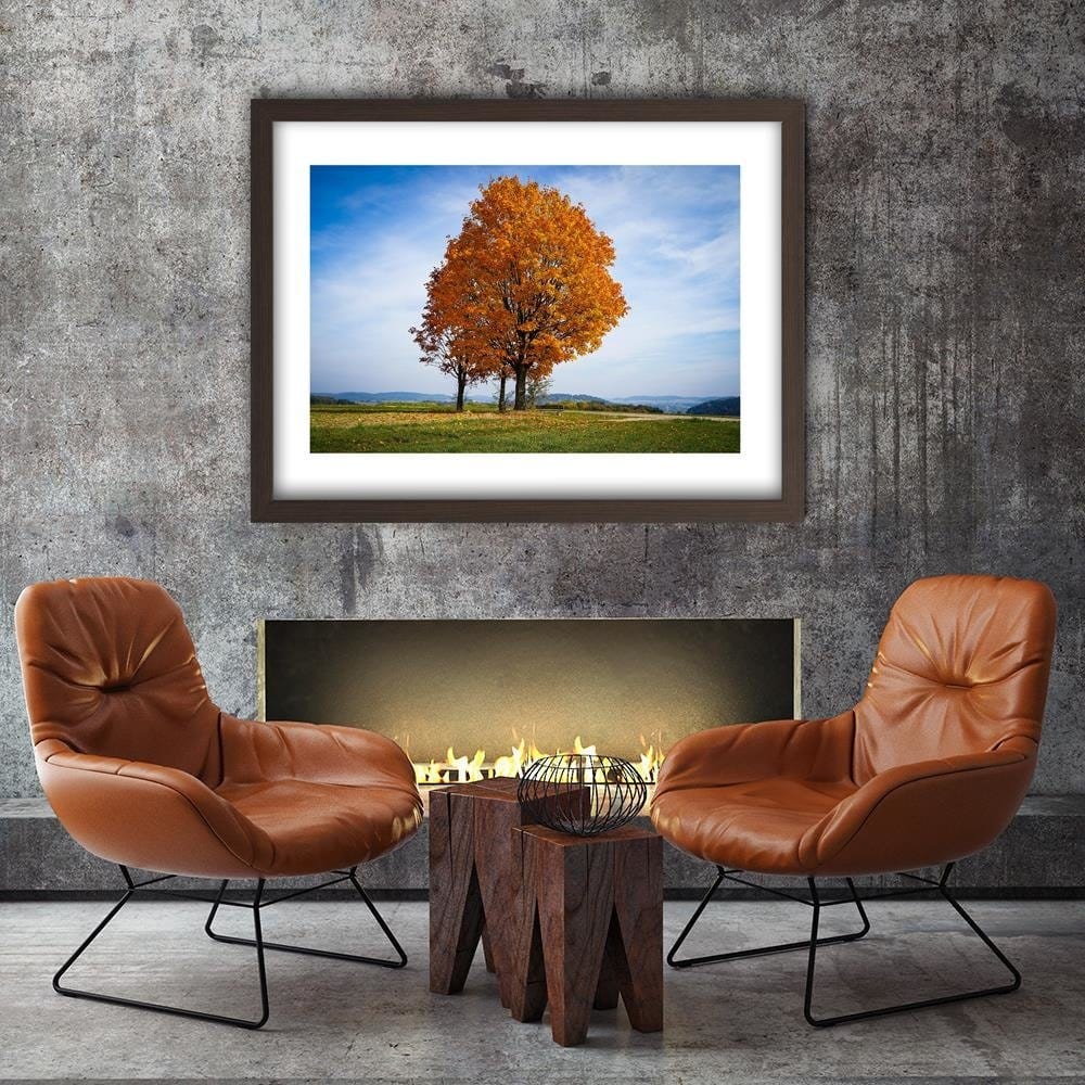Glezna brūnā rāmī - Tree On The Hill Home Trends DECO