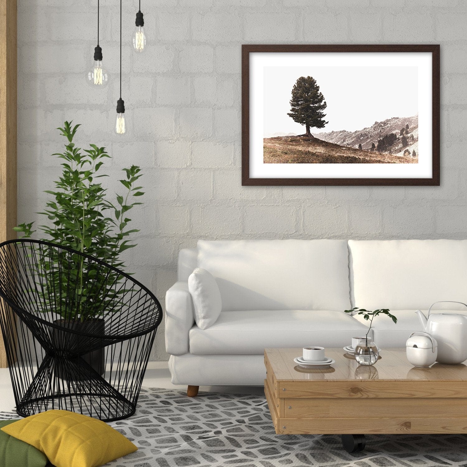 Glezna brūnā rāmī - Tree On The Hills Home Trends DECO