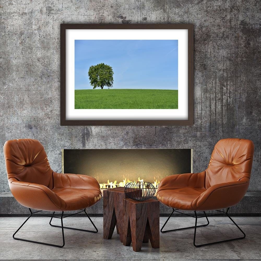 Glezna brūnā rāmī - Tree On The Meadow Home Trends DECO