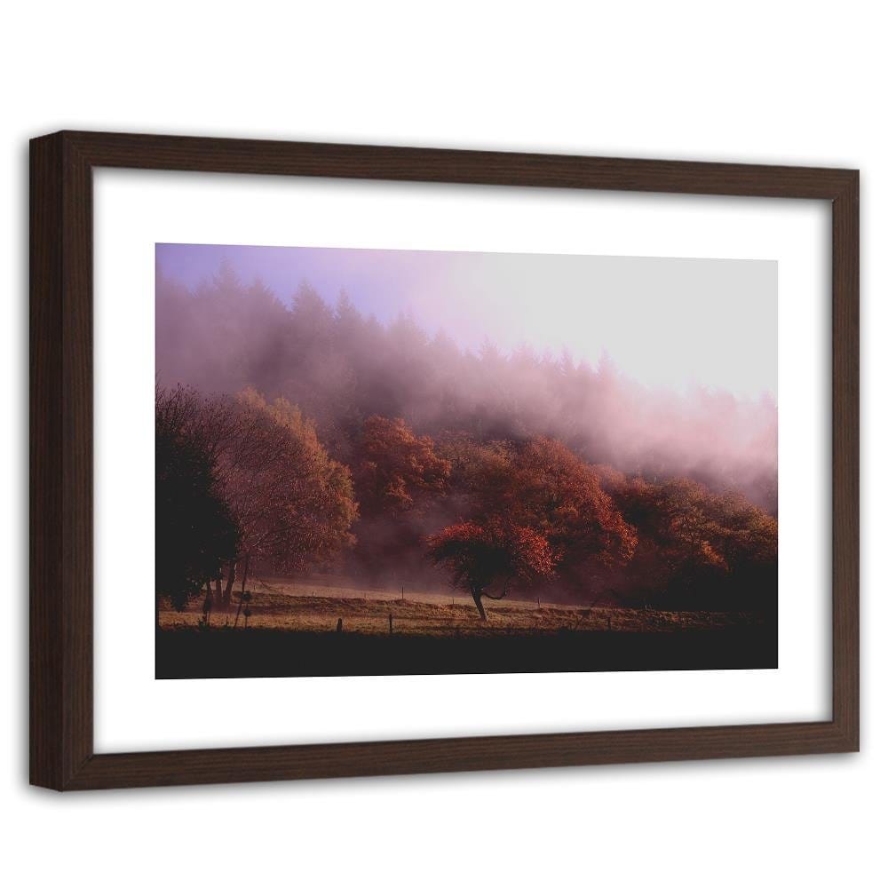 Glezna brūnā rāmī - Trees In The Fog Home Trends DECO