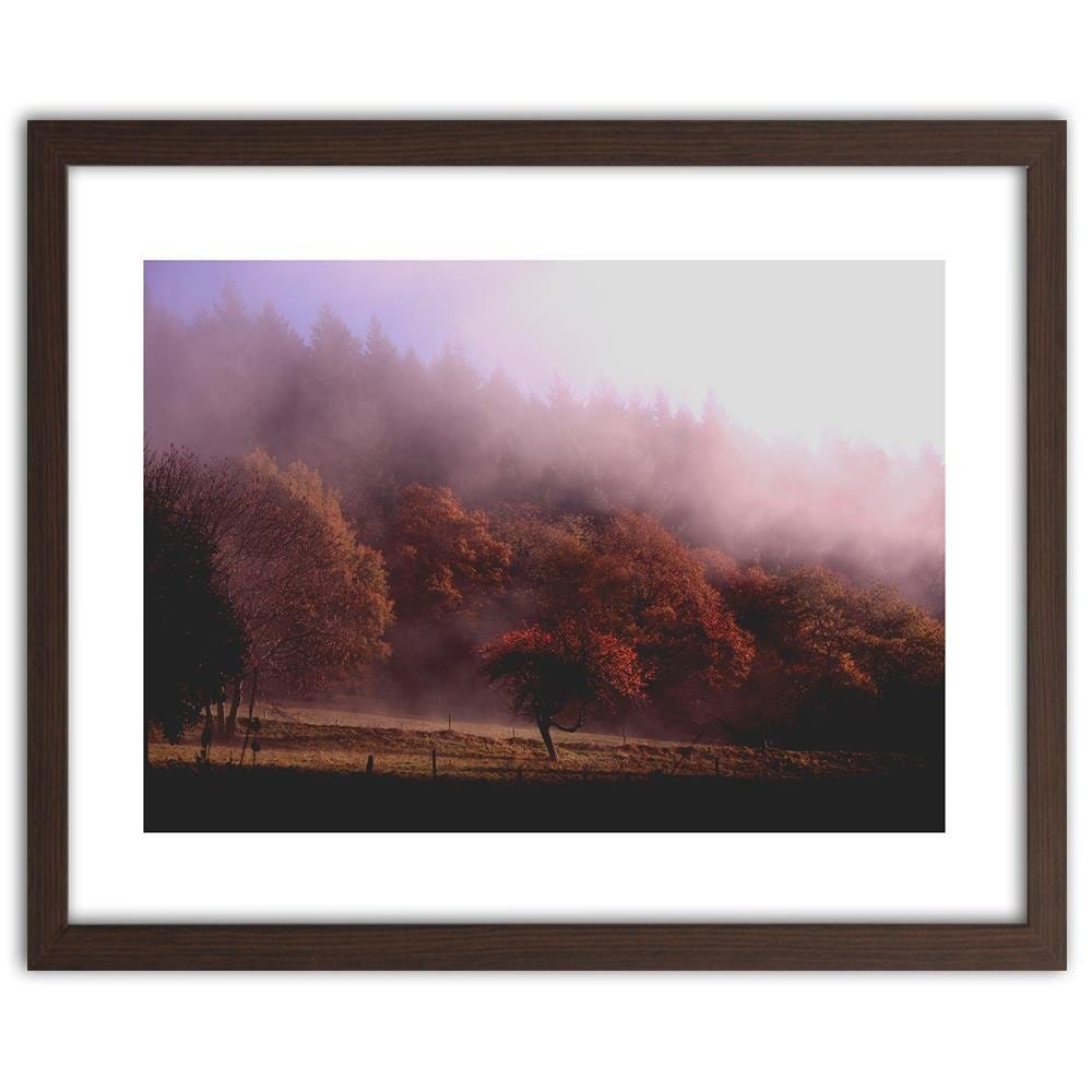 Glezna brūnā rāmī - Trees In The Fog Home Trends DECO
