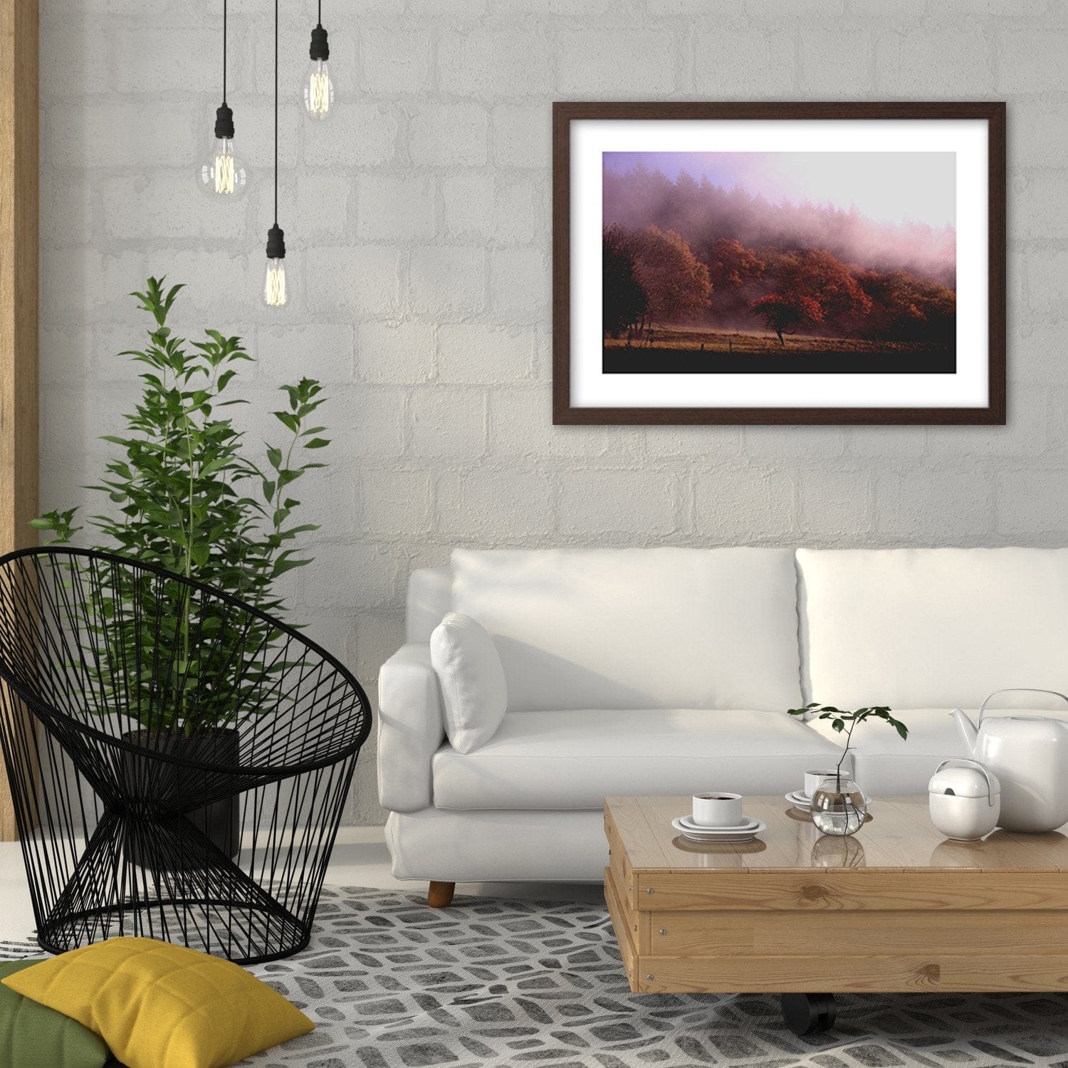 Glezna brūnā rāmī - Trees In The Fog Home Trends DECO