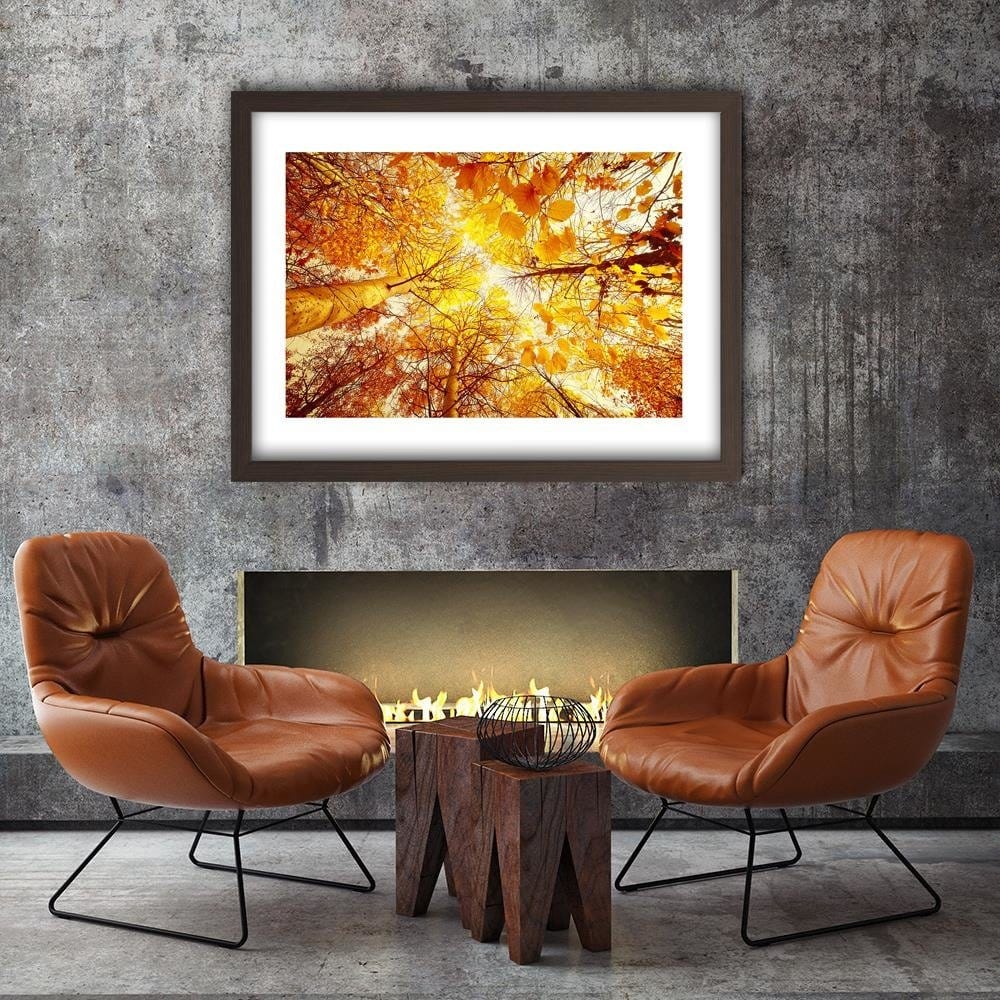 Glezna brūnā rāmī - Trees With Leaves Yellowed Home Trends DECO